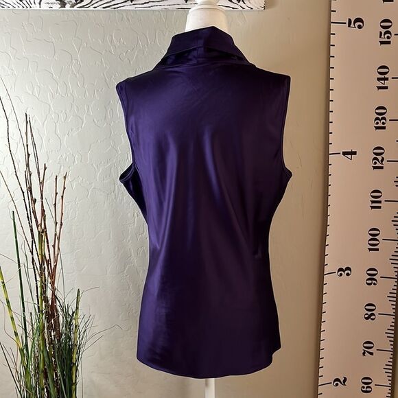 𝅺spense dark purple silky blouse with attached scarf. Sleeveless. Size large. - Picture 3 of 9